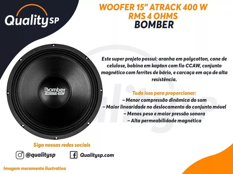 Par Alto Falante Woofer Bomber 15 Pol Atrack 400w Rms 4 Ohms